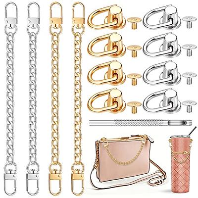 4 Pieces Purse Chain Strap Extender, 2 Pcs 7.9 inch Flat Metal Chain Strap + 2 Pcs Handbag Purse Imitation Pearl Chain, Purse Decoration Accessories