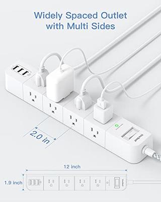 Flat Plug Power Strip, Ultra Thin Extension Cord - Addtam 12 Widely AC 3  Sides Multiple Outlets, 5Ft, 900J Surge Protector, Wall Mount, Desk  Charging