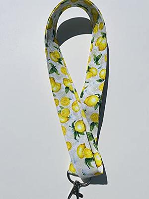 Lemons Lanyard ID Badge Key Holder Keeper Fabric White Yellow