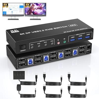 2 Port Triple Monitor KVM USB C, 3 Monitor KVM Switch USB-C with Audio, USB  2.0 Hub and Cables for 2 Computers/Macs/Mobile Phones Sharing 3 Monitors  and Single Keyboard Mouse 