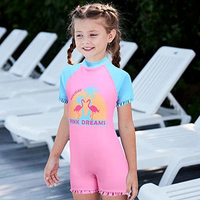 Girls One Piece Rash Guard Swimsuits for Kids UPF 50+ Sun Protection Short  Sleeve Swim Shirt Pink Flamingo 5T - Yahoo Shopping