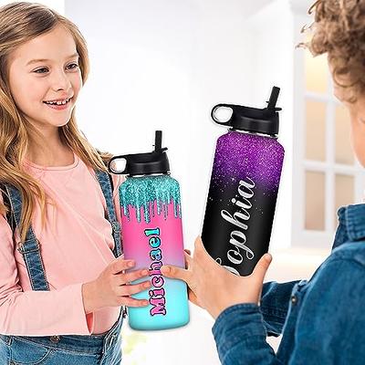 Personalized Water Bottle w/Straw Lid, 40 oz  Custom Stainless Steel  Sports Water Bottle w/Name and Text - Gift for Him - Rotating Handle
