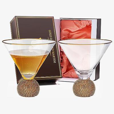 Diamond Studded Martini Glasses Set of 2 - The Wine Savant - Gold Rimm