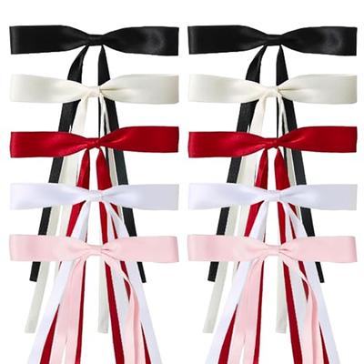 2pcs Silky Satin Hair Bows Hair Clip Black White Hair Ribbon