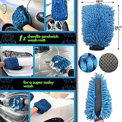 Sudz Budz Premium Car Wash Kit 8pcs | Washing and Detailing Mitts, Microfiber Towels Set, Wheel Cleaning Brush, Detailing Brushes. Professional