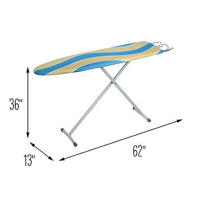 BKTD Foldable Ironing Board with Heat Resistant Cover, Steam Iron Rest and  Non-Slip Legs - Sturdy Metal Frame (13 x 34 x 53 Inches) (Silver Gray)