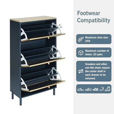 Shoe Cabinet for Entryway, Freestanding Shoe Rack Metal Shoe Storage Cabinet  with 3 Flip Drawers & Adjustable Shelf, Modern Slim Black Shoe Organizer  Cabinet for Heels, Boots, Slippers