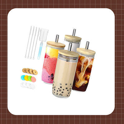 Mason Jar With Lid And Straw Reusable Iced Coffee Cup Wide Mouth Bubble  Cups, Smoothie Bobo Cup W 12 Airtight Lids Brush, Travel Glass Drinking  Bottle - Yahoo Shopping