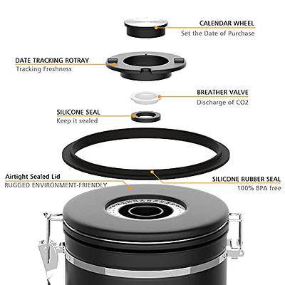 22oz Stainless Airtight Coffee Container w/ Date Tracker CO2-Release Valve  Scoop