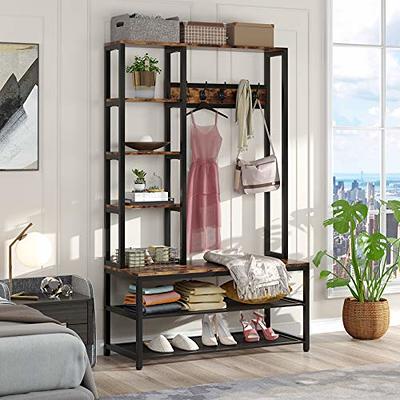 Industrial Hall Tree with Side Storage Shelves, Entryway Bench with Coat  Rack, Freestanding Coat Tree with