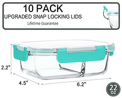 Glass Meal Prep Containers 2 Compartments Portion Control with Upgraded  Snap Loc