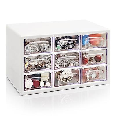 MYKASEN Desk Storage Organizer with 9 Drawers, Clear Plastic Storage Cabinet, Stackable Desk Storage Box for Makeup Office Craft Hardware Art