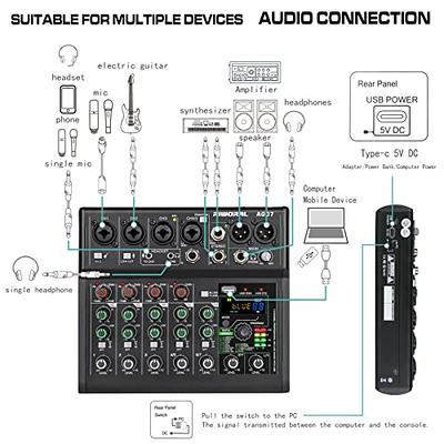 Portable Mini Mixer 4 Channel Audio DJ Console with Sound Card USB 48V  Phantom Power for PC Recording Singing Webcast Party Depusheng M4 Black 