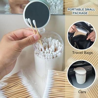 SHEMONG 800 Count Bamboo Stick Cotton Swabs with 1 Mirror Cap Dispenser  Holder, Biodegradable & Organic Wooden Travel Q tips cotton swabs for ears, Natural Qtips