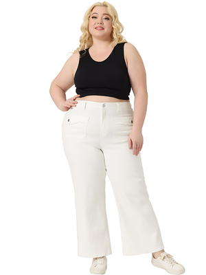 Unique Bargains Women's Plus Size Wide Leg Stretch Washed Palazzo Pants  Jeans 4X White - Yahoo Shopping