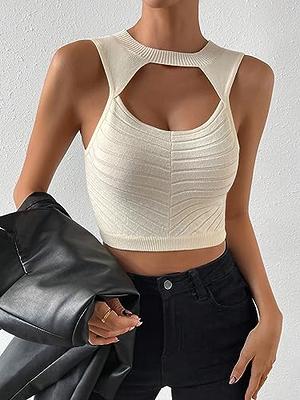 Milumia Women's Cut Out Knit Crew Neck Crop Tank Top Fitted Halter