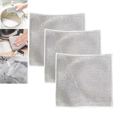 5/10/20pcs Non-Scratch Wire Dishcloth,Silver Wire Mesh Knit Cleaning Cloth  For Wet And Dry,Reusable Dishwashing Rags,Kitchen Dish Towels,Washing For  Dishes, Sinks, Counters, Stove Tops,Cleaning Tools.