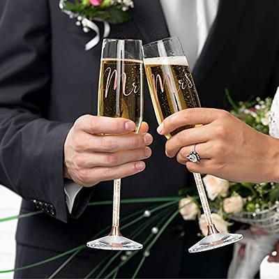 Sziqiqi Wedding Champagne Glass Set Gold Toasting Flute Glasses Deluxe Pack of 2 with Rhinestone Rimmed Hearts Decoration for