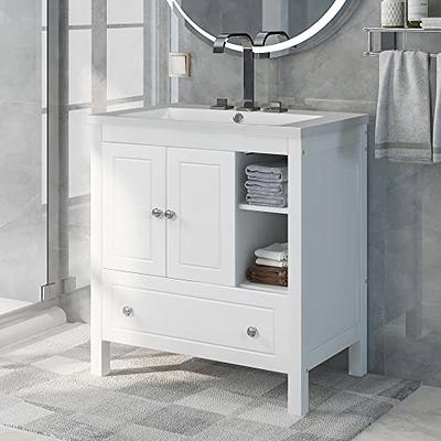 Aiuyesuo 24'' Bathroom Vanity with Ceramic Basin Sink, Modern Bathroom  Storage Cabinet with 3 Drawers, Freestanding Bathroom Vanity Cabinet with  Single Sink - Yahoo Shopping