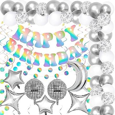 ALLFUN Happy Birthday Banner, Rainbow Birthday Banner, 6 Honeycomb Balls, 8  Metallic Hanging Swirls and Circle Parper Garland, Happy Bi