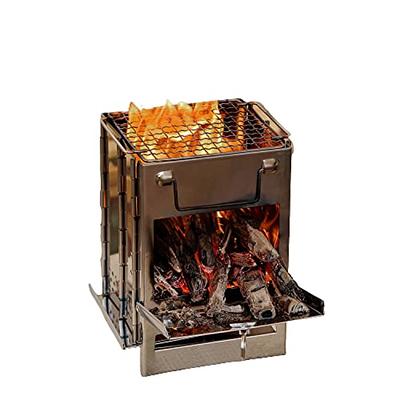 KORAMAN Portable Folding Wood Burning Camp Stove with Grill - Lightweight  Stainless Steel Outdoor Cooking Stove for Backpacking, BBQ, and Picnic - Dur