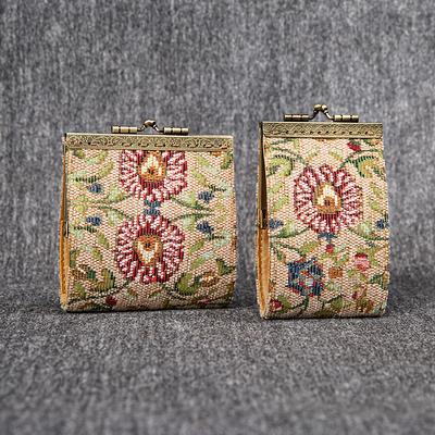 Vintage Handsewn Carpet Coin Purse Victorian Style Double Kiss Lock Card Pouch Ball Snap Clasp Bag Bridesmaid Gift for Her Oriental Color