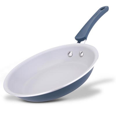 Nutrichef 8 in. Ceramic Non-Stick Small Frying Pan in Blue with Lid