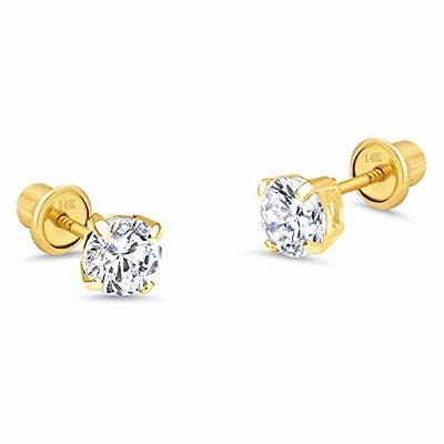 14k White Gold Solitaire Round Cubic Zirconia Stud Earrings in Secure  Screw-backs