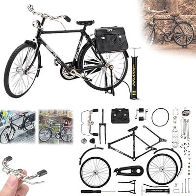 2023 DIY Retro Bicycle Model Ornament for Kids, 1:10 Simulation Mini Bicycle Model Scale Kit with Inflator and Briefcase, Finger Bike Models Toys