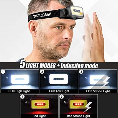 600 Lumen LED Headlamp Rechargeable Headlight With Motion Sensor