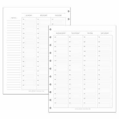 Undated Weekly NO.01 Vertical Hourly Planner Insert