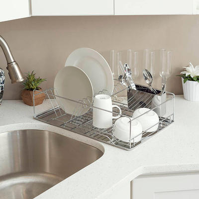 Kitchen Details Large Dish Rack with Tray in Silver