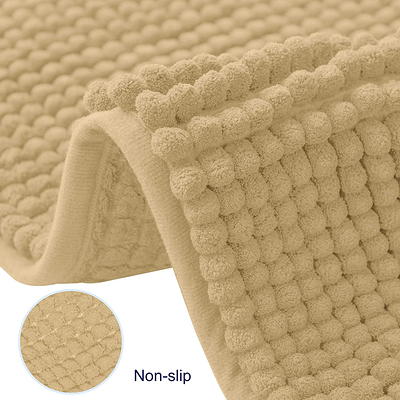 Subrtex Non-Slip Bathroom Rugs Chenille Soft Striped Plush Bath Mat (Ivory, 20 inch x 32 inch)