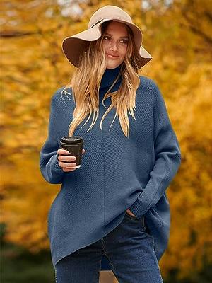 Caracilia Womens Sweaters Fall Winter Cowl Neck Batwing Sleeve Knit  Pullover Tunic Sweater Dresses 2023 Casual Trendy Clothes C8A7-dianlan-M  Indigo - Yahoo Shopping