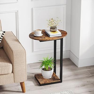 VASAGLE End Table, C Shaped TV Tray with Metal Frame Rolling Casters,  Industrial Side Table for Living Room Bedroom, 19.7 x 13.8 x 23.6 Inches,  Rustic