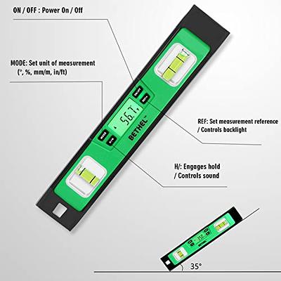 16-inch Digital Spirit Level and Protractor, Torpedo Level, Inclinometer  Angle Gauge Finder Bubbles Magnetic Base with Backlight