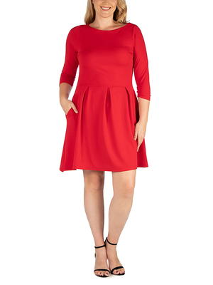 24/7 Women's Plus Size Comfort Apparel Long Sleeve Fit and Flare Plus Size  Midi Dress