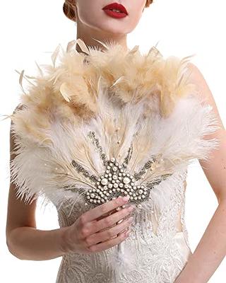 Gold Feathers Fan Bridesmaid Bridal Fan Ostrich Feather Fan Bridal