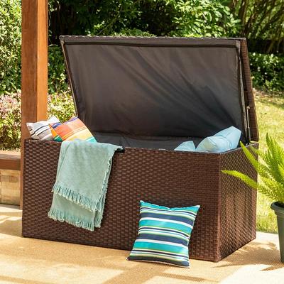 OFFICIAL] Glitzhome Outdoor Patio Oversized All-Weather Handwoven Wicker  Black Storage Trunk Box