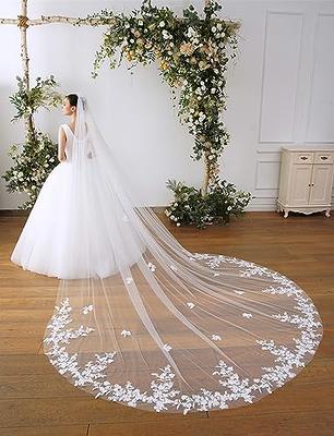 Ivory 3.5M Cathedral 2 Tiers Lace Tulle Bridal Wedding Veil With