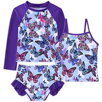 UV Skinz Girls' 3-piece Swim Set. UPF 50+ Sun Protection Swim Set Purple 4T