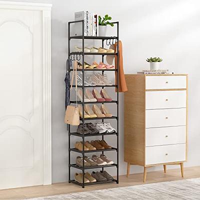 ROJASOP Tall Shoe Rack 10 Tiers Narrow Shoe Rack 20-24 Pairs Vertical Shoe  Rack Space