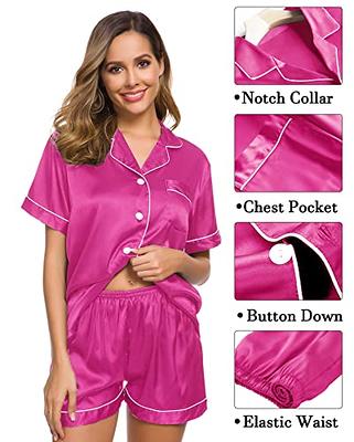 Women Silk Satin Pajamas Set Button Down Short Sleeve Tops and