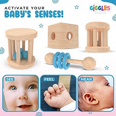 Giggles Montessori Toys for Babies 0-6 Months, Wooden Baby Toy Rattle,  Teether, Teethers, Teething for Babies, Natural Wood, Baby Toys, Infant  Circle Rattle, Rattles, Baby Wooden Toys 6-12 (Blue) - Yahoo Shopping