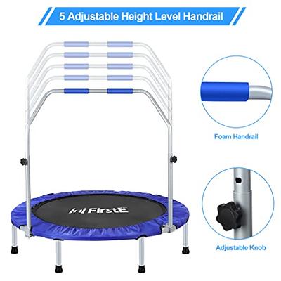 40'' Silent Foldable Trampoline, Exercise Fitness Trampoline with Higher  50 Adjustable Handrail Fitness Rebounder with Carry Bag Mini Trampoline  for