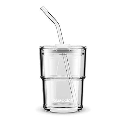 sungwoo Glass Cups with Bamboo Lids and Straws, 16OZ Ice Coffee