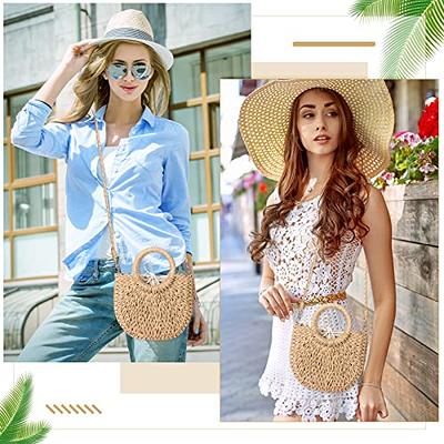  Straw Crossbody Bag for Women Hand Woven Rattan Beach