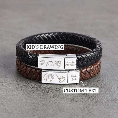 Father's Day Gift!!!Leather Bracelet With Personalised Diamond Beads For Dad