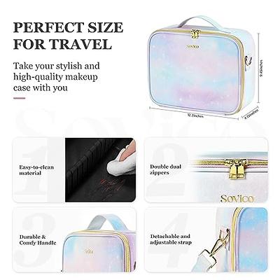 Katadem Travel Makeup Bag,Large Opening Makeup Bag,Portable Makeup Bag Opens Flat for Easy Access, Toiletry Bag,PU Leather Makeu