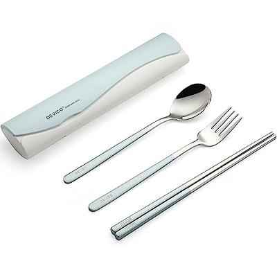 Portable Travel Utensils Set, 18/8 Stainless Steel 3 PCS Cutlery Set  Including Knife Fork and Spoon, Reusable Travel Silverware Set with Case  for